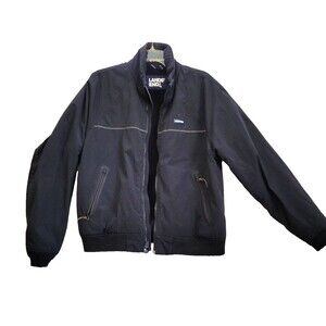 Lands End Jacket Mens Medium Blue Zip Fleece Lined Pockets Soft Shell Squall
